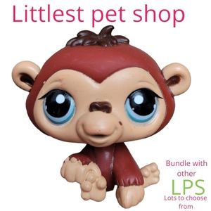 Hasbro Littlest Pet Shop Brown tan baby monkey blue eyes retired collectible